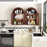 Wall Mounted Arched Glass Door Cabinet with Light and Shelves