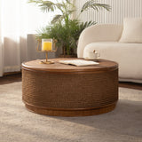 Round Engineered Wood Coffee Table with Storage Natural