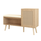 2-in-1 Shoe Storage Bench, PP Rattan Shoe Cabinet with 2 Adjustable Shelves