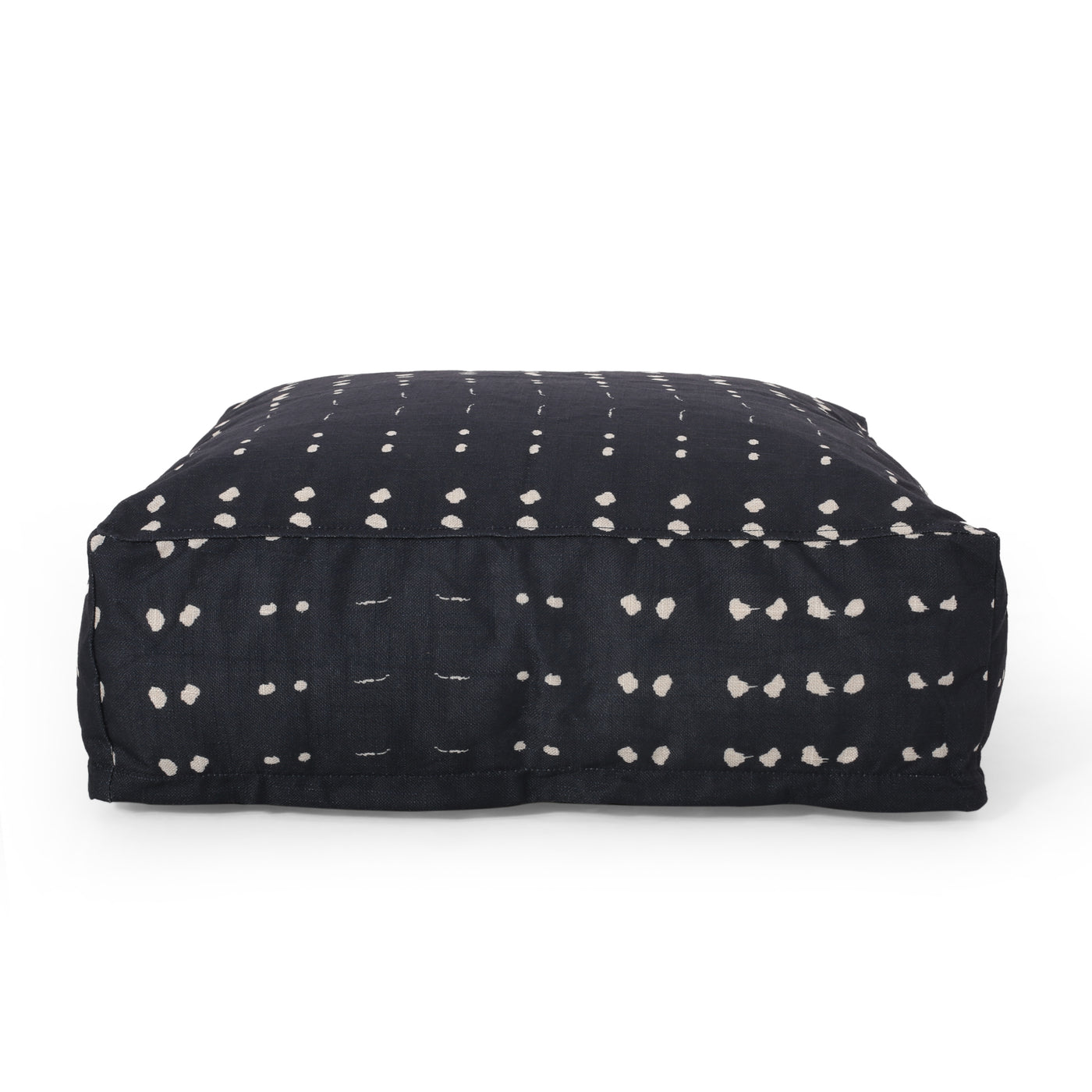 Dark Blue White Fabric Square Pouf Ottoman Beads