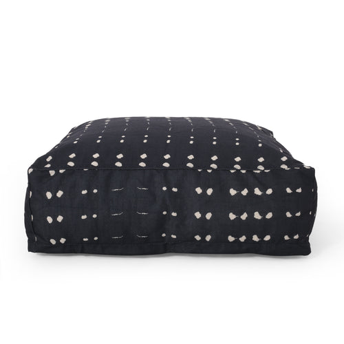 Dark Blue White Fabric Square Pouf Ottoman Beads