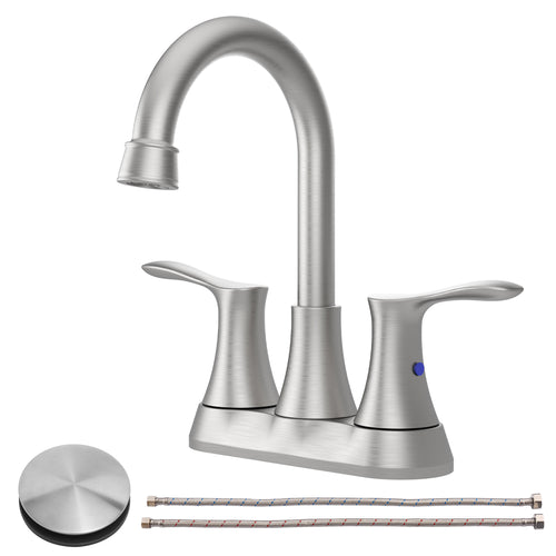 Brushed Nickel 4" 2-Handle Centerset Basin Faucet with Pop-up Drain