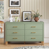6-Drawer Sage Green Wooden Dresser with Metal Handles