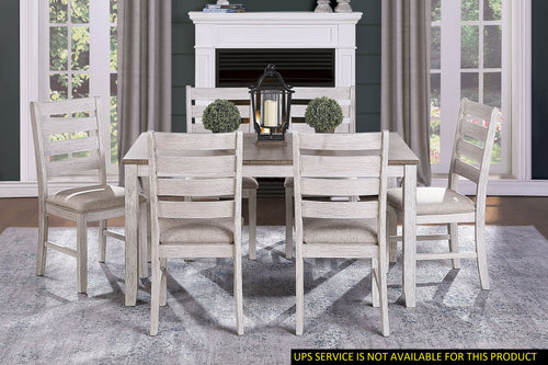 7pc Dining Set Rectangular Table 6 Side Chairs Brown White