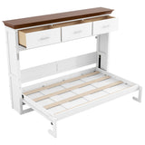 White Twin Size Murphy Bed with 3 Drawers, LVL + MDF Frame, 85.6''L x 15.1''W x 60.5''H