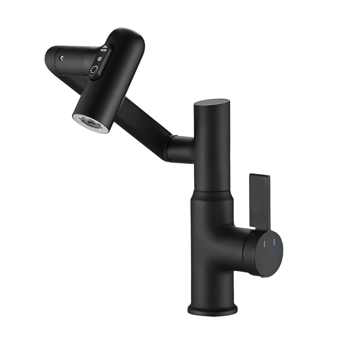 Matte Black Brass Bathroom Sink Faucet 360° Rotary Spray Temperature Display