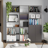 3 Piece Bookcase Set 67" Wide 13 Shelves Cabinet Matt Gray White