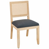 Set of 2 Farmhouse Rattan Dining Chairs, Grey Wood Cane Back