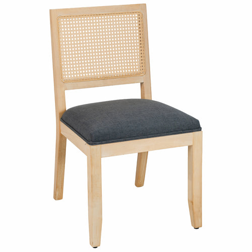 Set of 2 Farmhouse Rattan Dining Chairs, Grey Wood Cane Back