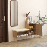 2-in-1 Shoe Storage Bench, PP Rattan Shoe Cabinet with 2 Adjustable Shelves
