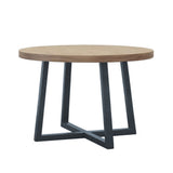 Wheat Finish Round Dining Table Wire Brushed Mindi Top Mahogany Base
