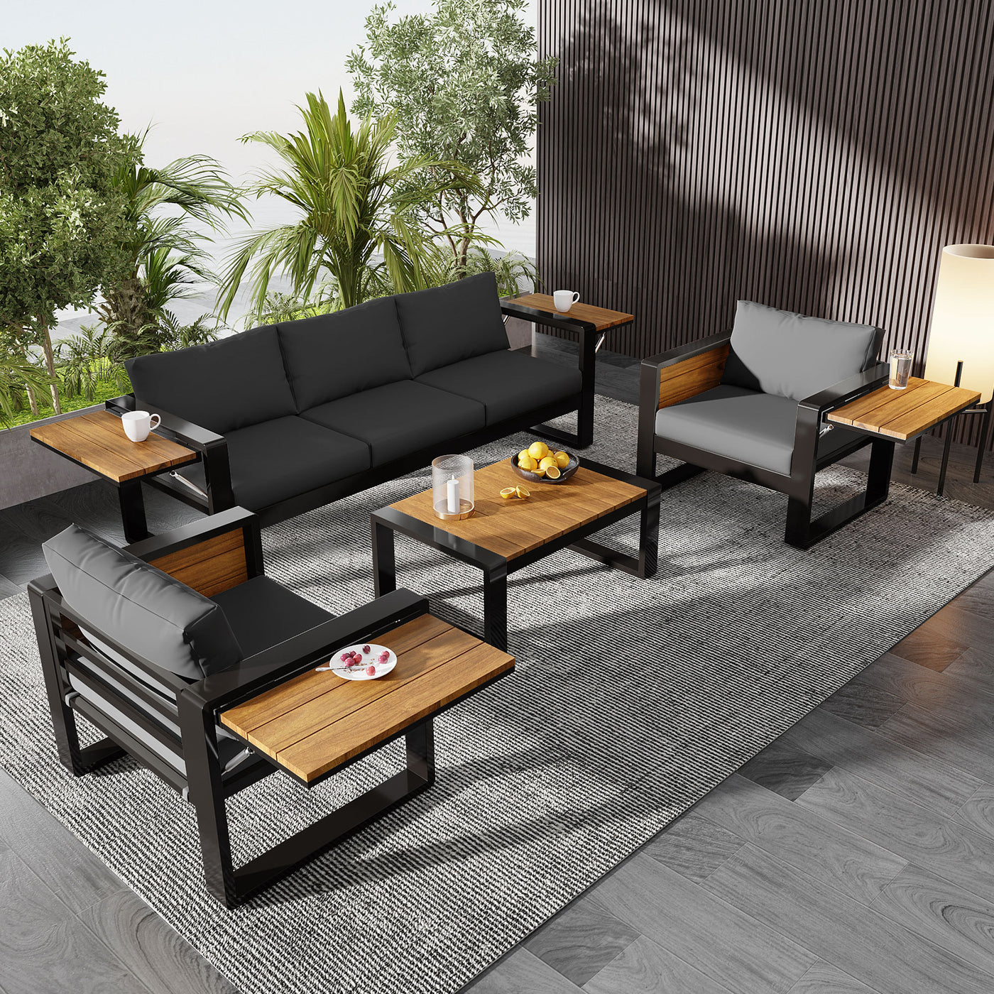 4-Piece Outdoor Patio Furniture Set 5-Person Grey Cushions