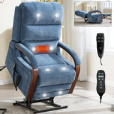 Power Blue Chenille Lift Recliner Chair Dual Motor 350 LBS