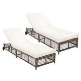 Outdoor Chaise Lounge Chair Wicker Adjustable Recline Beige/Grey Brown
