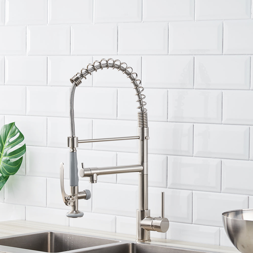 Commercial Kitchen Sink Faucet Pull Down Sprayer Brushed Nickel