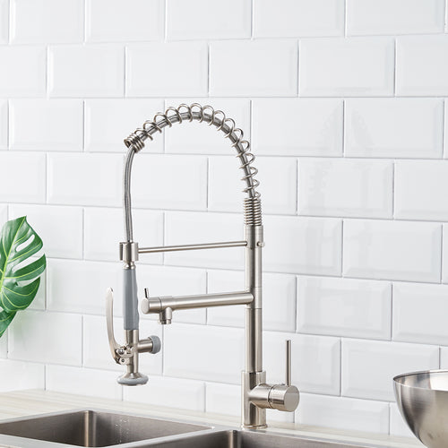 Commercial Kitchen Sink Faucet Pull Down Sprayer Brushed Nickel