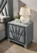Gray Fabric Upholstered Nightstand, Chrome Legs, Bedroom Bedside Table