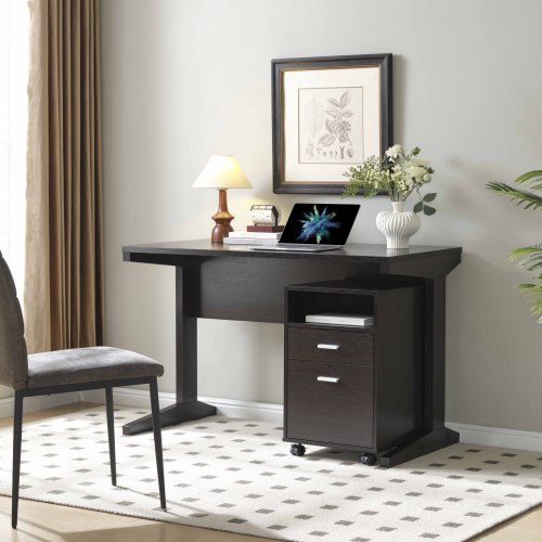 Home Office Desk with Mobile File Cabinet - Red Cocoa - Modesty Panel