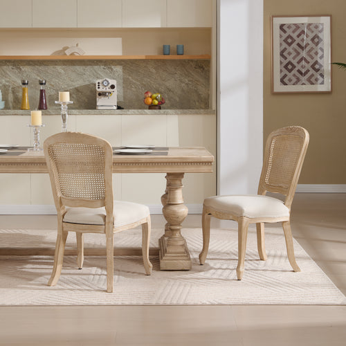 French Country Upholstered Dining Chairs Set of 2, Beige