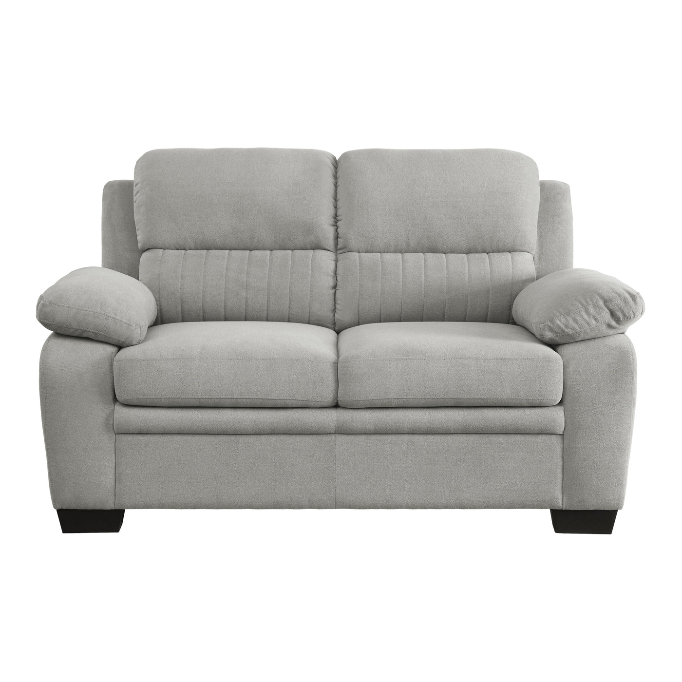 Gray Textured Channel Tufted Loveseat Solid Wood Modern