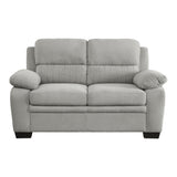 Gray Textured Channel Tufted Loveseat Solid Wood Modern