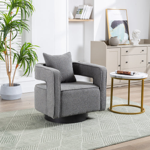 Boucle Accent Chair Swivel Gray