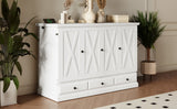 Farmhouse Style Solid Pine Murphy Bed Chest Cube with Charging Station and Storage Drawer, Full, White