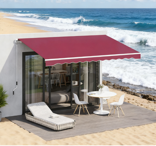 Retractable Patio Awning Manual Crank Aluminum Red 155x96 In UV Block