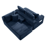 L-Shape Modular Corduroy Sectional Sofa with Chaise Blue 94"