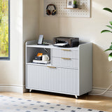 Mobile Office File Cabinet with Charging Station & Multi Drawers, Open Storage C
