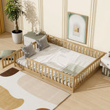 Queen Size Floor Bed with Safety Guardrails & Door