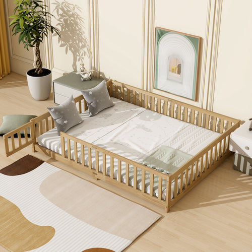 Queen Size Floor Bed with Safety Guardrails & Door