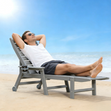 Outdoor Chaise Lounge Chair Plastic Adjustable Recline Gray 43"