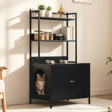 Black Metal Hidden Litter Box Cabinet with Storage Shelves