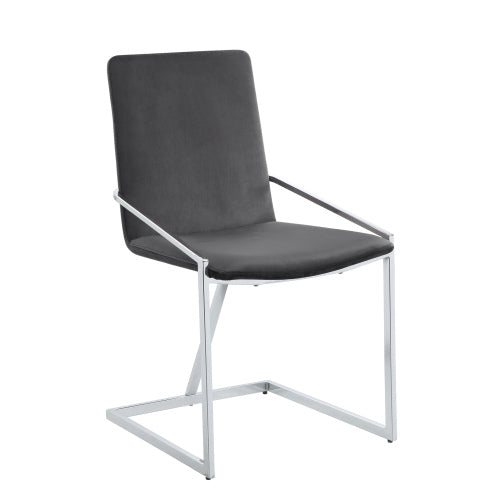 Side Chair Set of 2 - Gray Velvet - Chrome Finish - Openwork Back