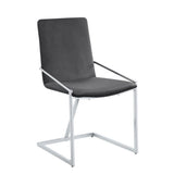 Side Chair Set of 2 - Gray Velvet - Chrome Finish - Openwork Back