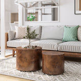 Round Solid Wood Nesting Tables Set of 2 Dark Brown