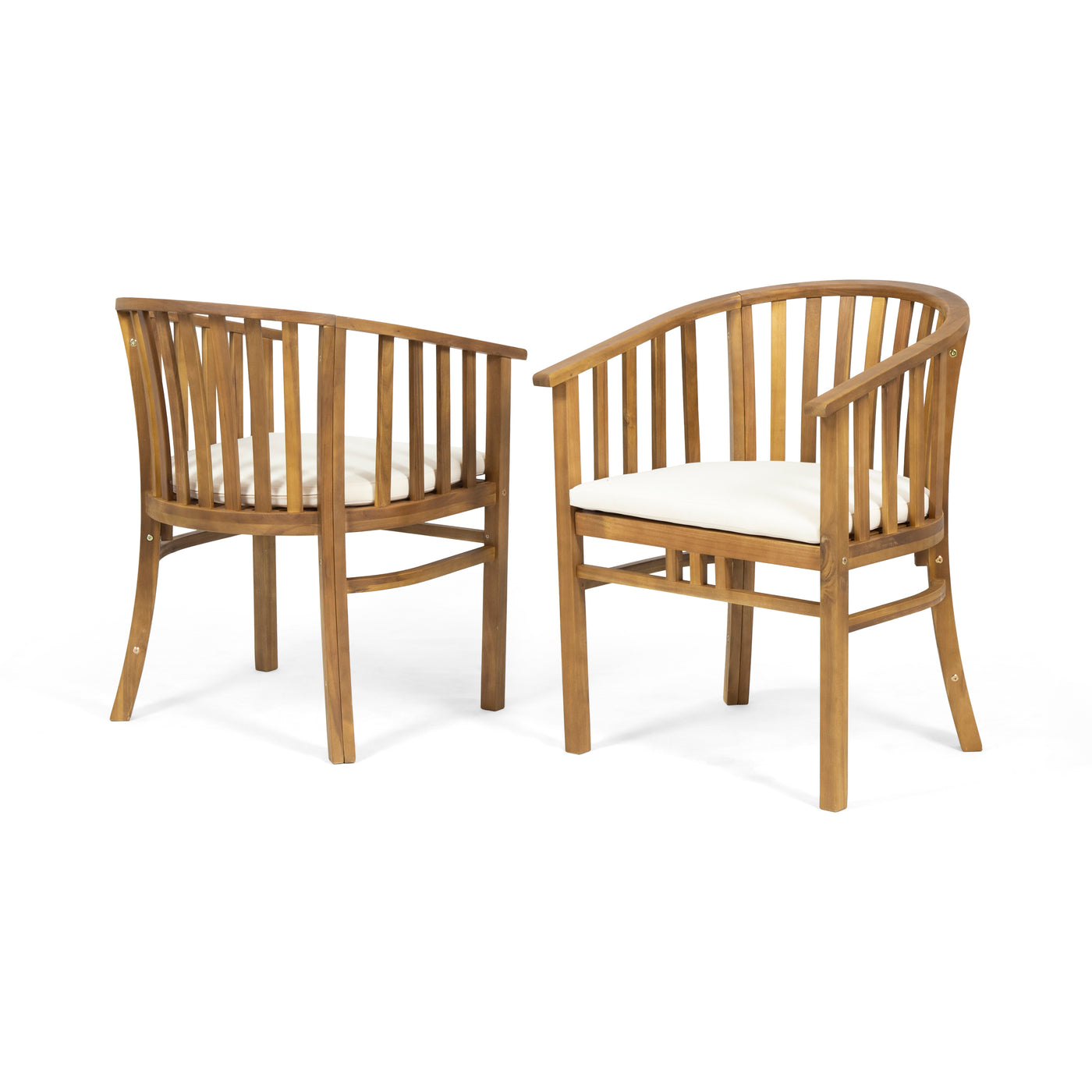 Set of 2 Outdoor Teak Wooden Dining Chairs with Cushions