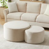 Round Corduroy Nesting Tables Set of 2 Beige