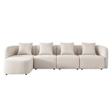 Sofa L-Shape Modular Velvet Beige 4-Seat Pocket Spring 118in