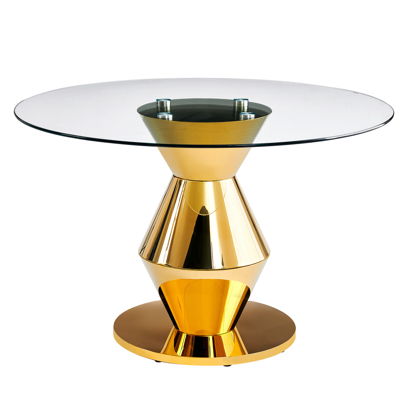 Modern Gold Round Dining Table 47" Tempered Glass Top