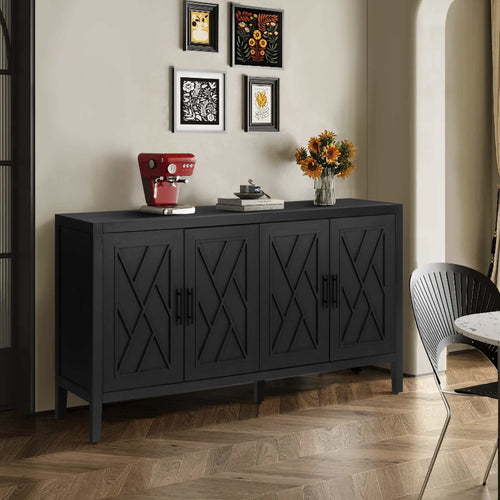 60" Modern Farmhouse Sideboard Cabinet 4 Doors Adjustable Shelf