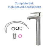 Brushed Nickel Vessel Sink Faucet Single Handle Tall Bathroom Sink Faucet