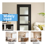 24" x 80" 3-Lite Frosted Glass French Door MDF Wood Panel