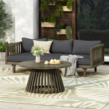 Outdoor Daybed Set Acacia Wood Gray 3 Seater Round Coffee Table