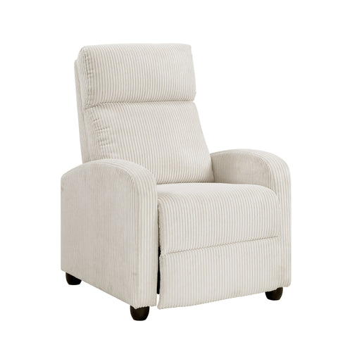 Beige Corduroy Push Back Recliner Chair Solid Wood