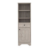 Linen Cabinet with Three Open Shelves, Drawer and Door