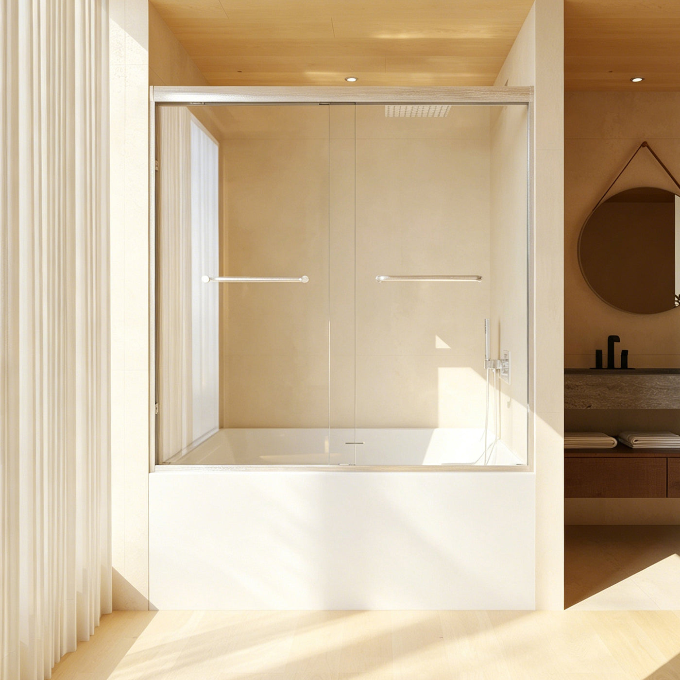 56-60" Wide x 60" High Tempered Glass Aluminum Sliding Shower Door