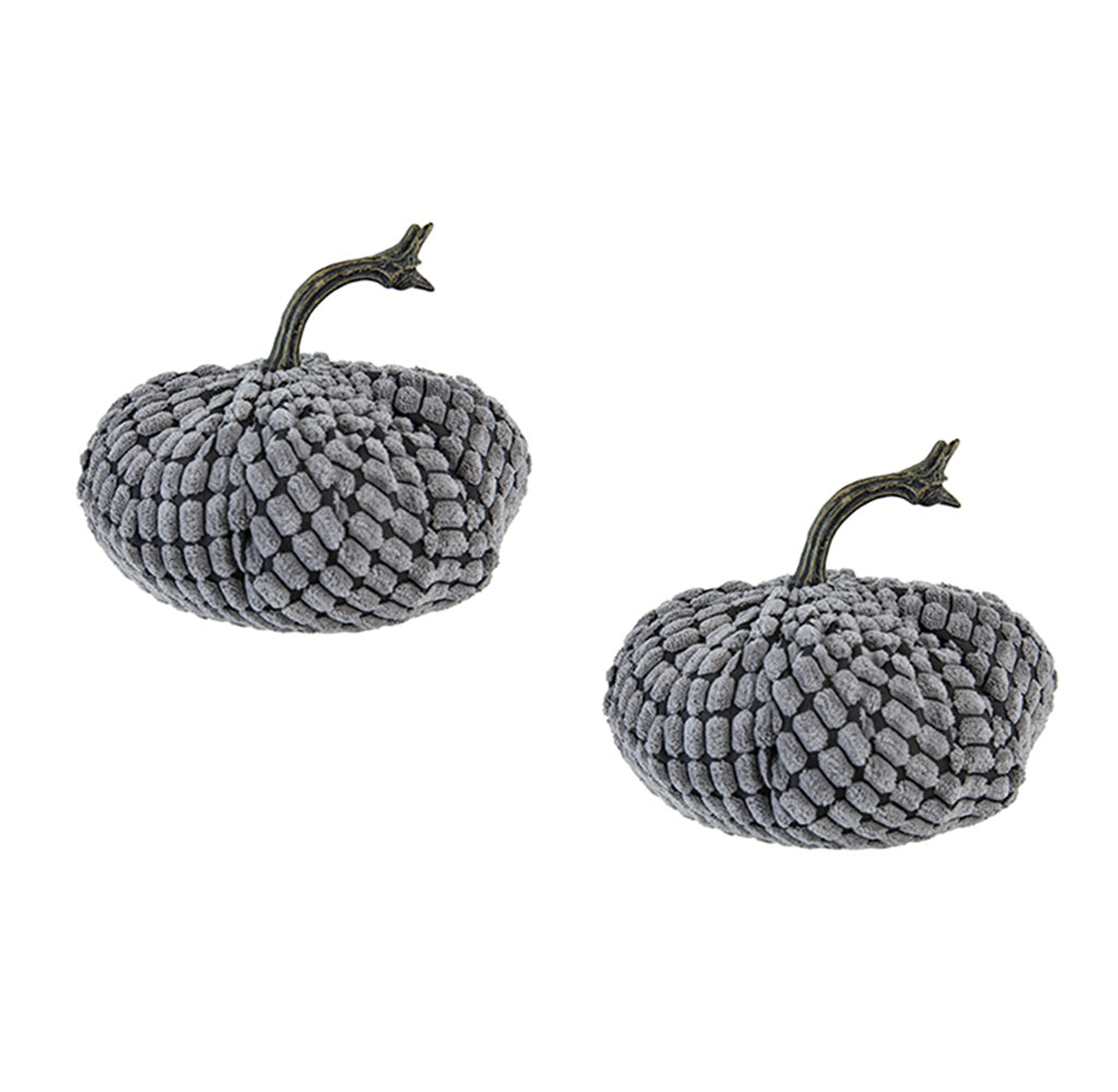 Set of 2 Chenille Weighted Pumpkin Ornaments, 6.5"x6.5"x6"H Gray
