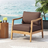 Outdoor Club Chair , Acacia Wood Frame with Rope Back Detail, Water-Repellent Brown Cushions for Patio/Backyard/Deck